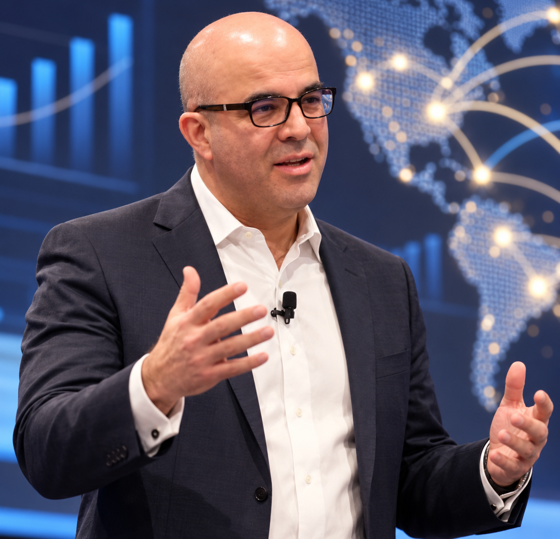 Armando Huitron presenting at a payments conference